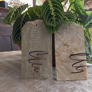 2 NATURAL stone wall art etched w/ pine cones for votive candles/small vases!
